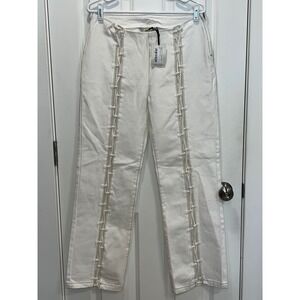 NEW Milk It Wilderness Ecru Lace Up Front Jeans Straight Leg White Denim Size 28